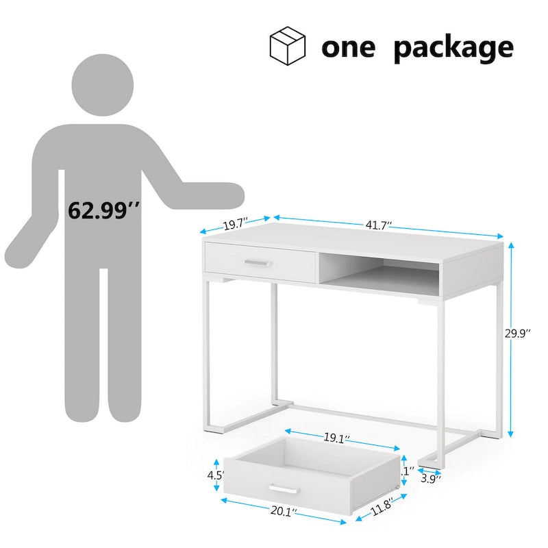 Bureau informatique avec 2 tiroirs, table d'étude/d'écriture moderne avec rangement pour bureau à domicile