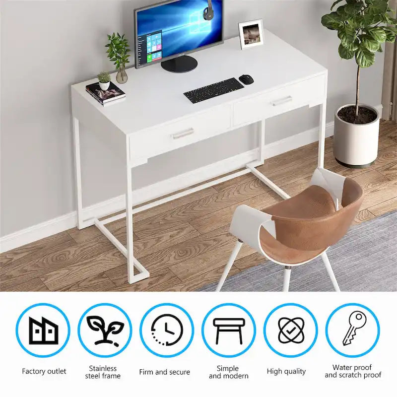 Bureau informatique avec 2 tiroirs, table d'étude/d'écriture moderne avec rangement pour bureau à domicile