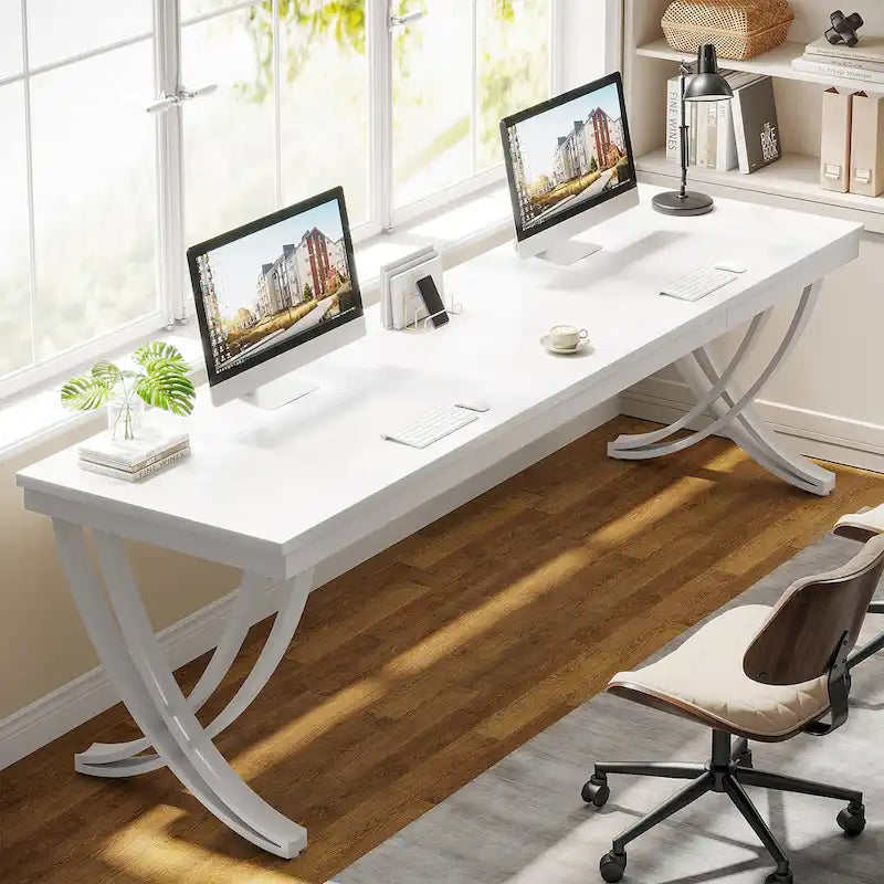 78,74 Bureau d'ordinateur double extra-long avec pieds métalliques uniques pour bureau à domicile