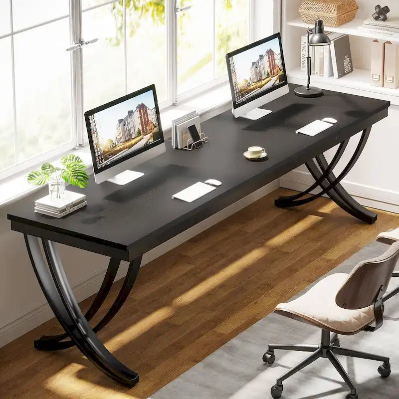 78,74 Bureau d'ordinateur double extra-long avec pieds métalliques uniques pour bureau à domicile
