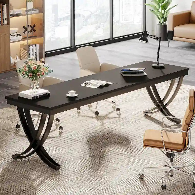 78,74 Bureau d'ordinateur double extra-long avec pieds métalliques uniques pour bureau à domicile