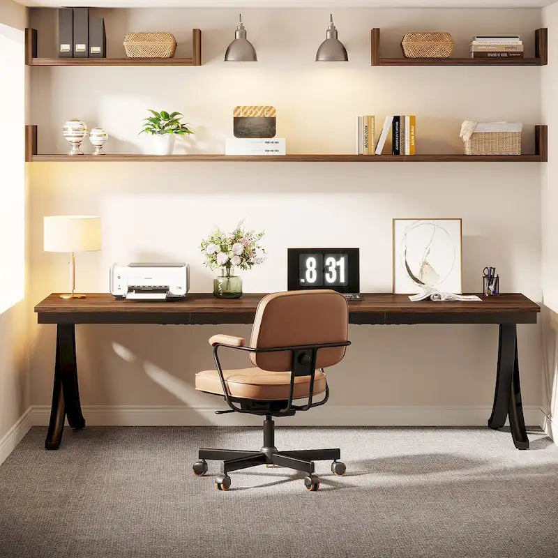 78,74 Bureau d'ordinateur double extra-long avec pieds métalliques uniques pour bureau à domicile