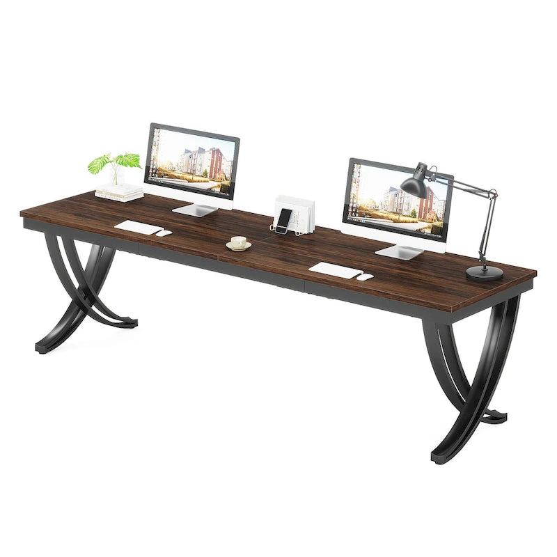 78,74 Bureau d'ordinateur double extra-long avec pieds métalliques uniques pour bureau à domicile