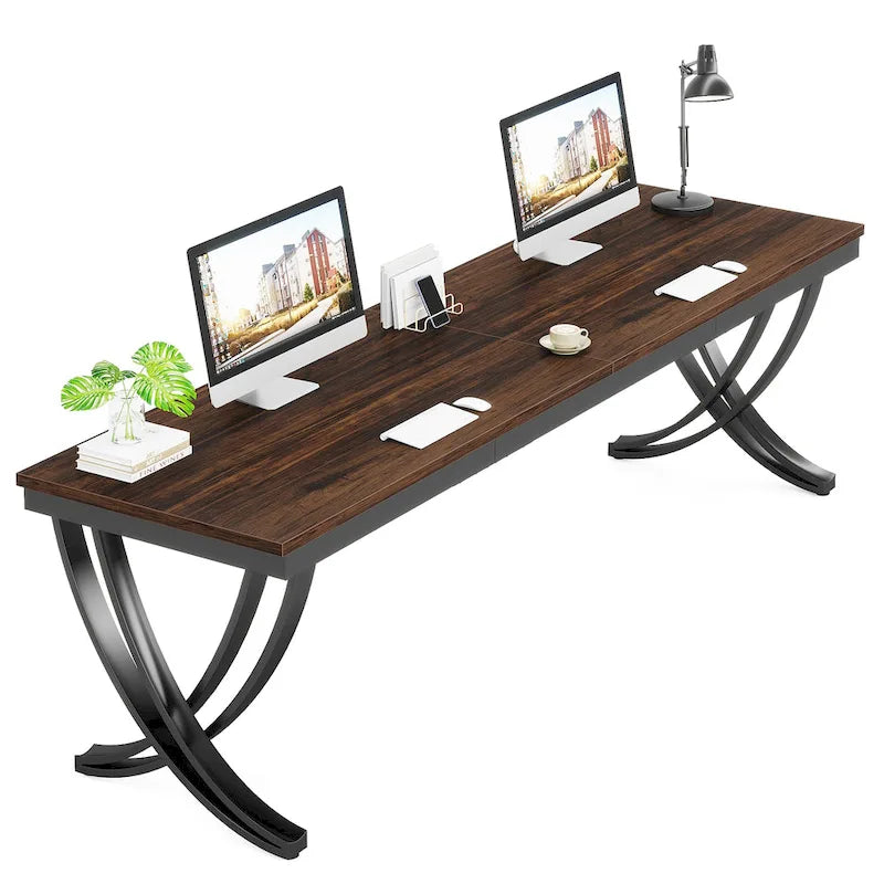 78,74 Bureau d'ordinateur double extra-long avec pieds métalliques uniques pour bureau à domicile