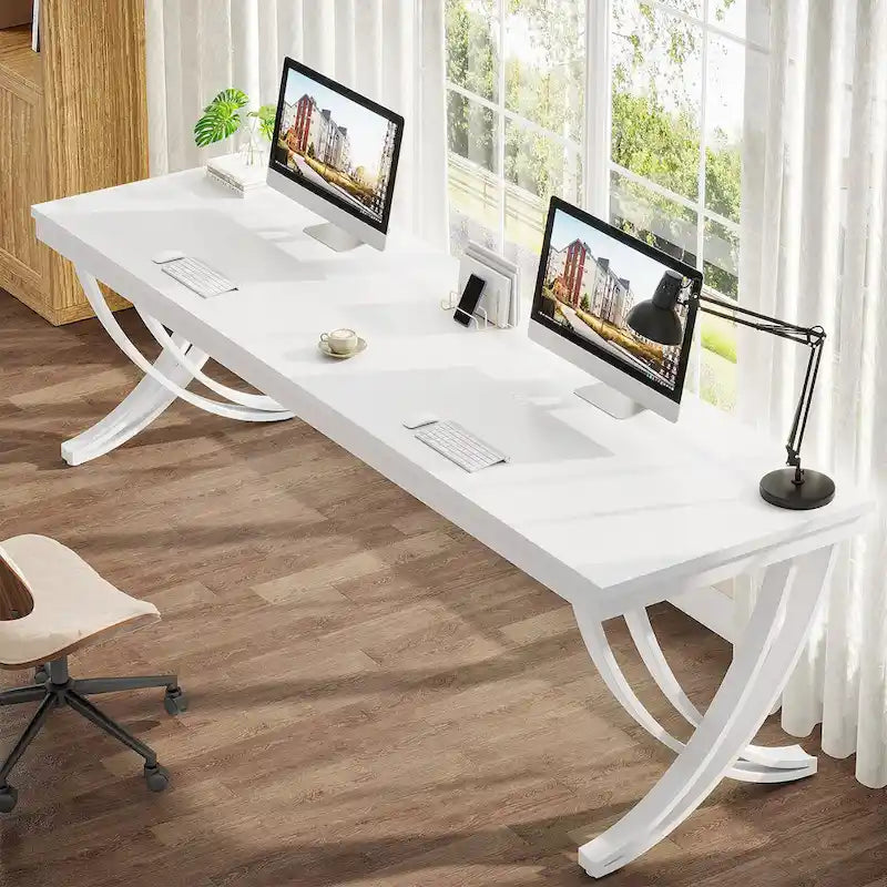 78,74 Bureau d'ordinateur double extra-long avec pieds métalliques uniques pour bureau à domicile