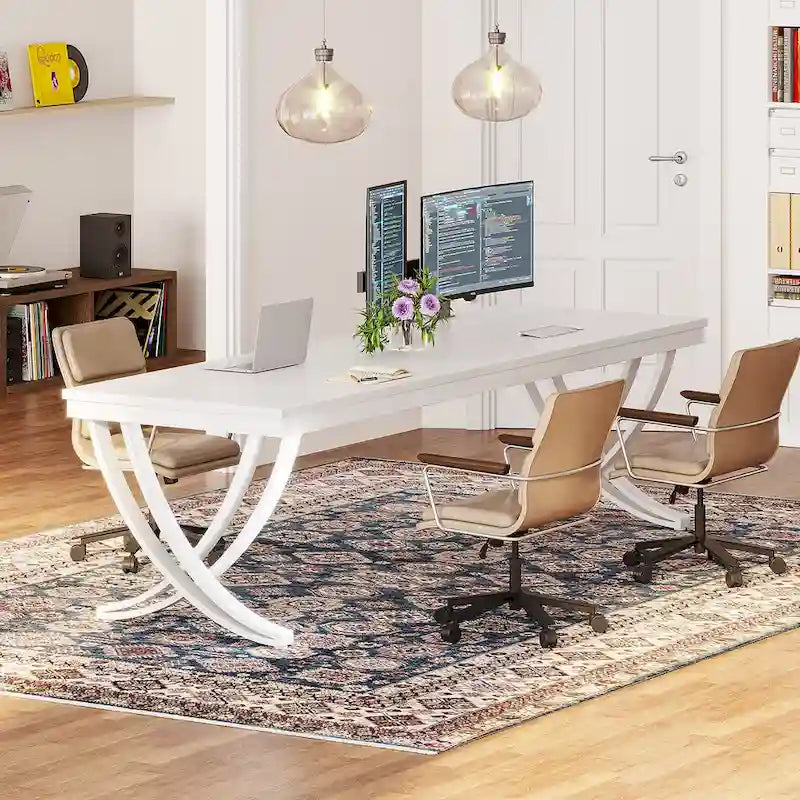 78,74 Bureau d'ordinateur double extra-long avec pieds métalliques uniques pour bureau à domicile