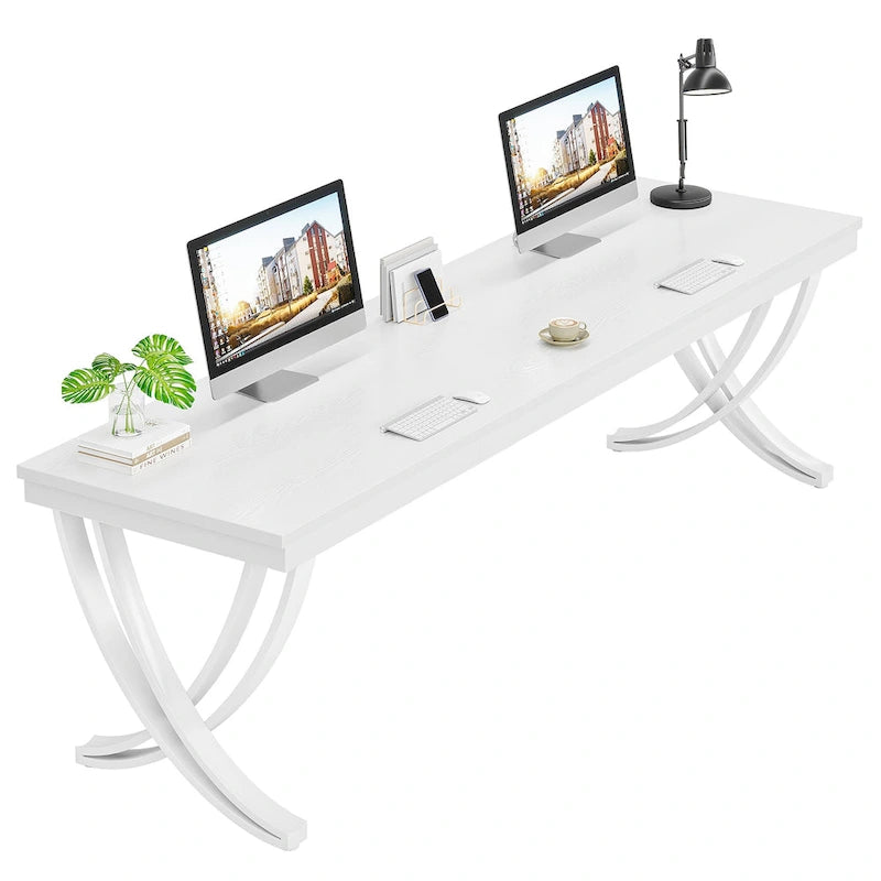 78,74 Bureau d'ordinateur double extra-long avec pieds métalliques uniques pour bureau à domicile