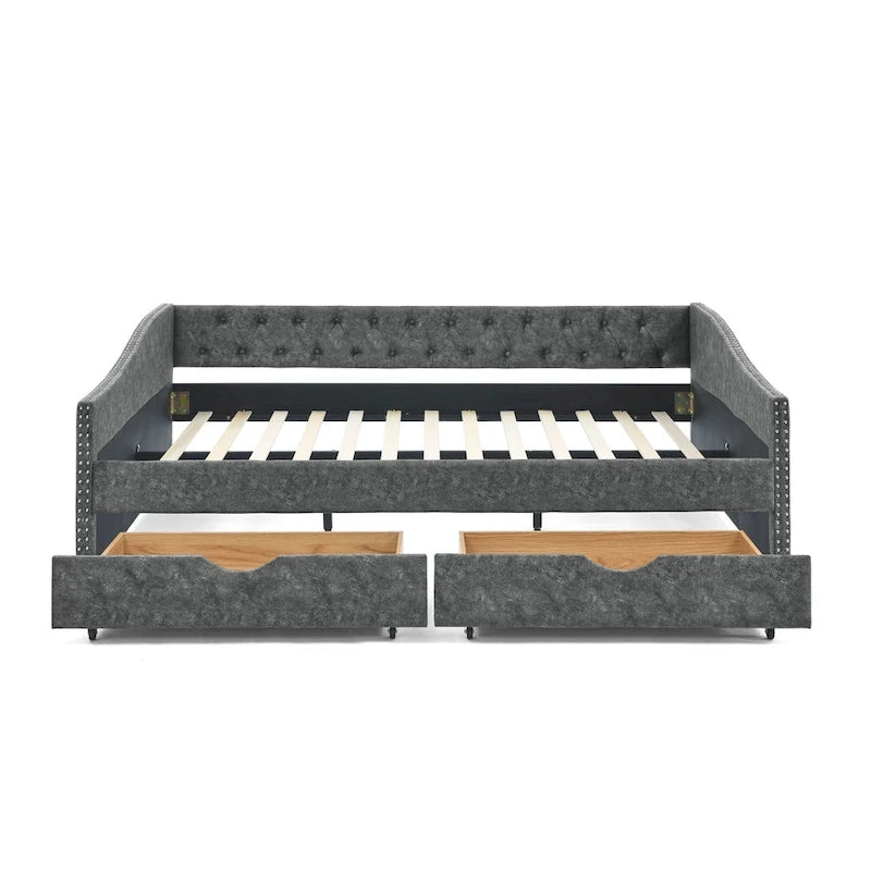 Lit de repos Queen Size avec tiroirs, canapé-lit capitonné
