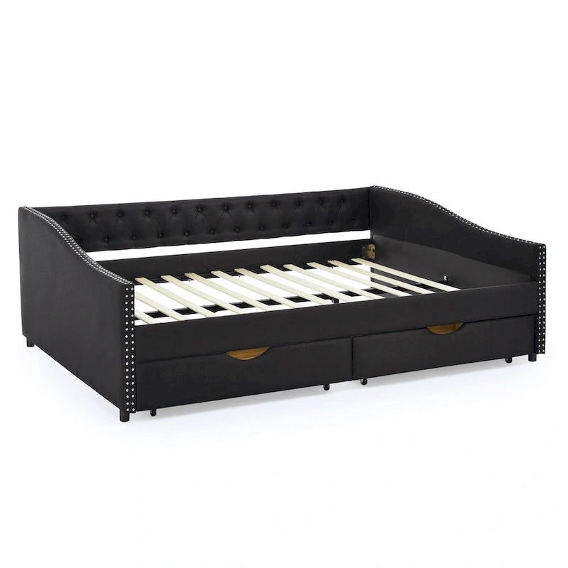 Lit de repos Queen Size avec tiroirs, canapé-lit capitonné