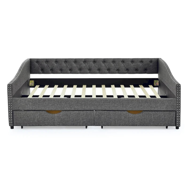 Lit de repos Queen Size avec tiroirs, canapé-lit capitonné