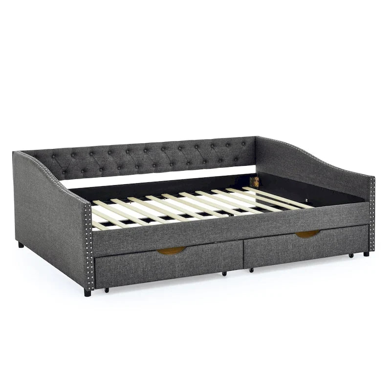 Lit de repos Queen Size avec tiroirs, canapé-lit capitonné