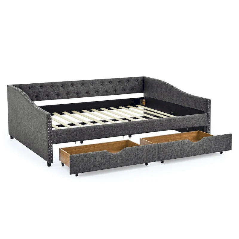 Lit de repos Queen Size avec tiroirs, canapé-lit capitonné