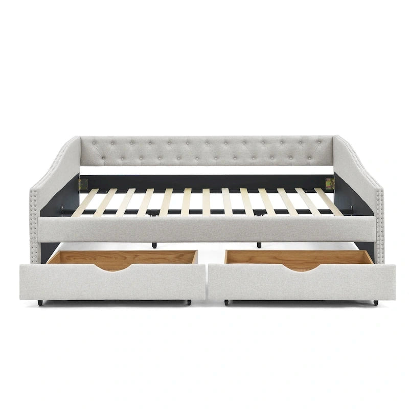 Lit de repos Queen Size avec tiroirs, canapé-lit capitonné