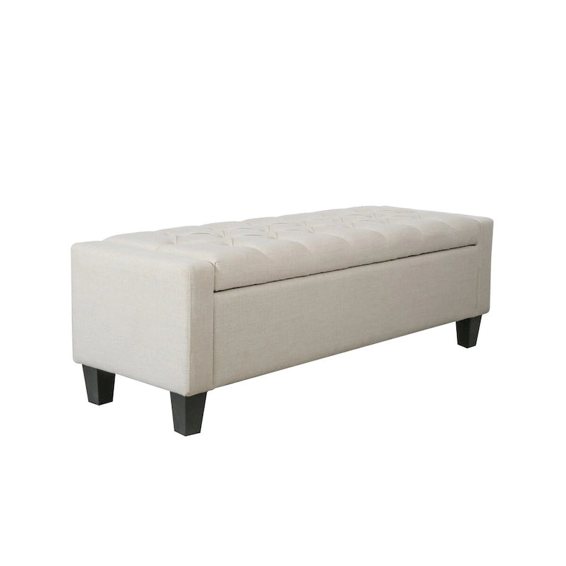 Banc de rangement capitonné en tissu
