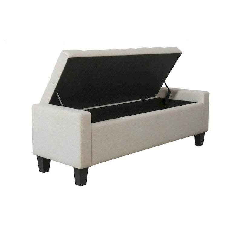 Banc de rangement capitonné en tissu