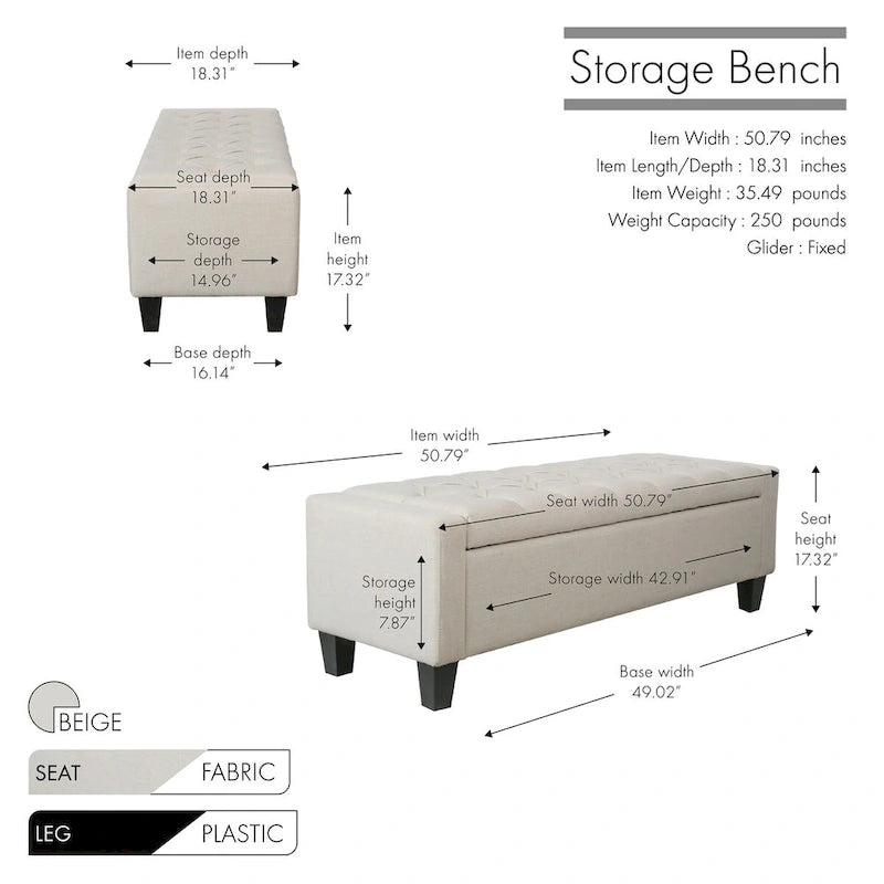 Banc de rangement capitonné en tissu