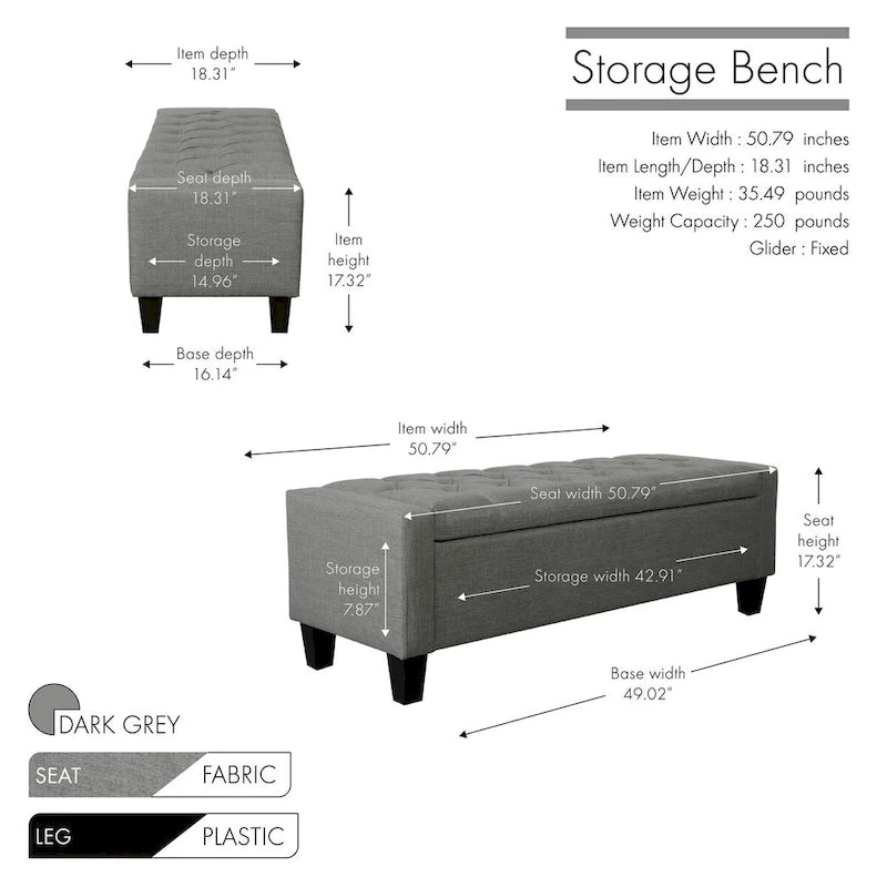 Banc de rangement capitonné en tissu
