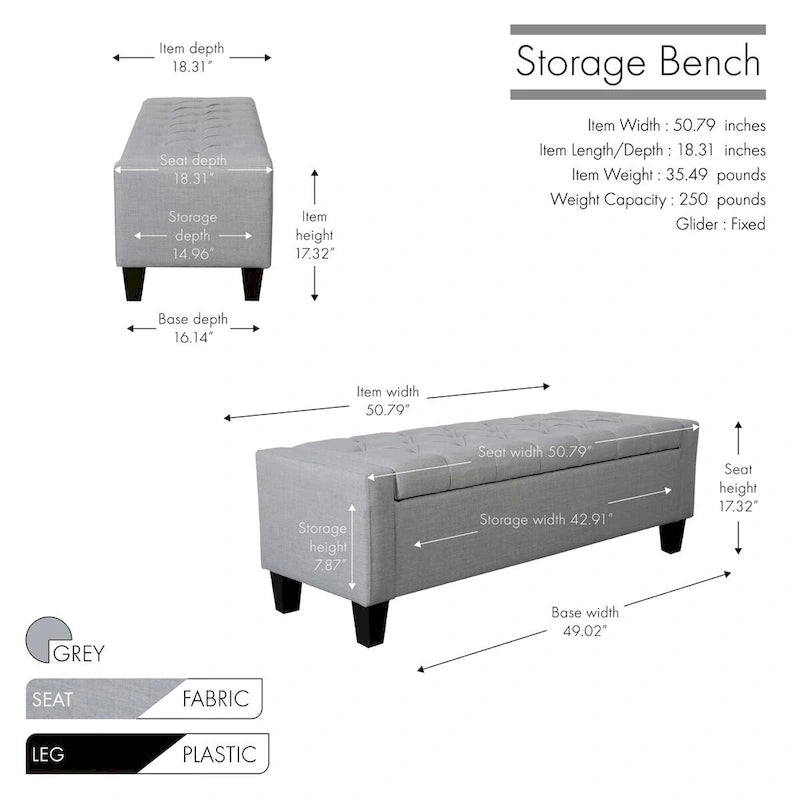 Banc de rangement capitonné en tissu