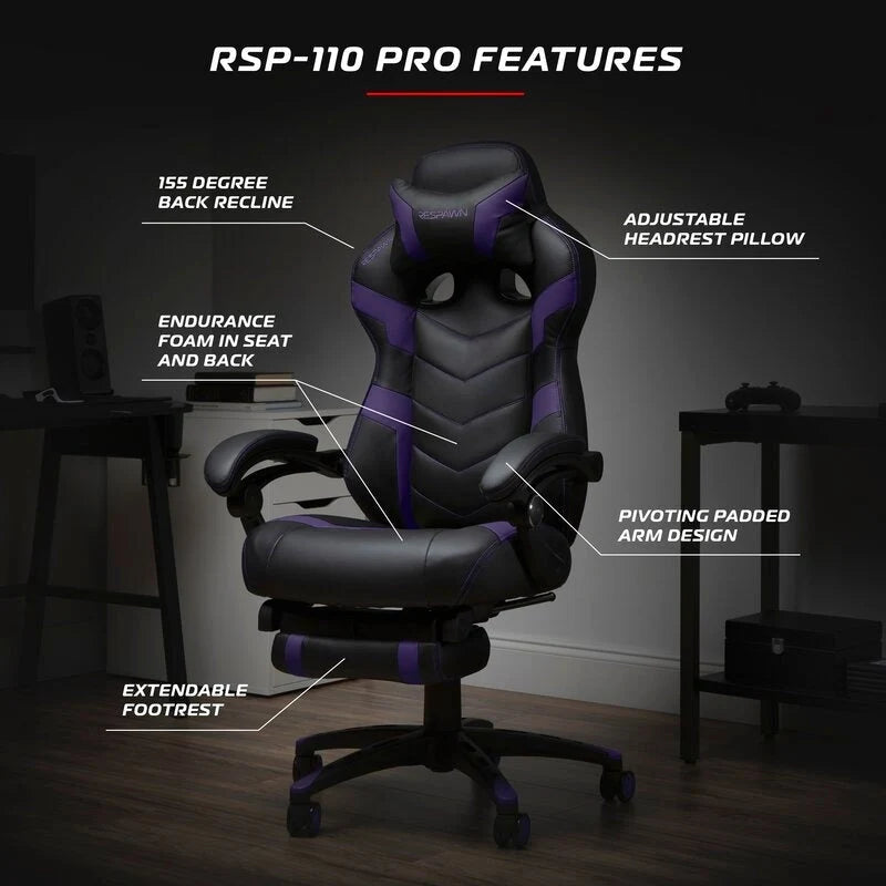 Chaise de jeu - Chaise de jeu avec repose-pieds, bureau et chaise d'ordinateur ergonomiques