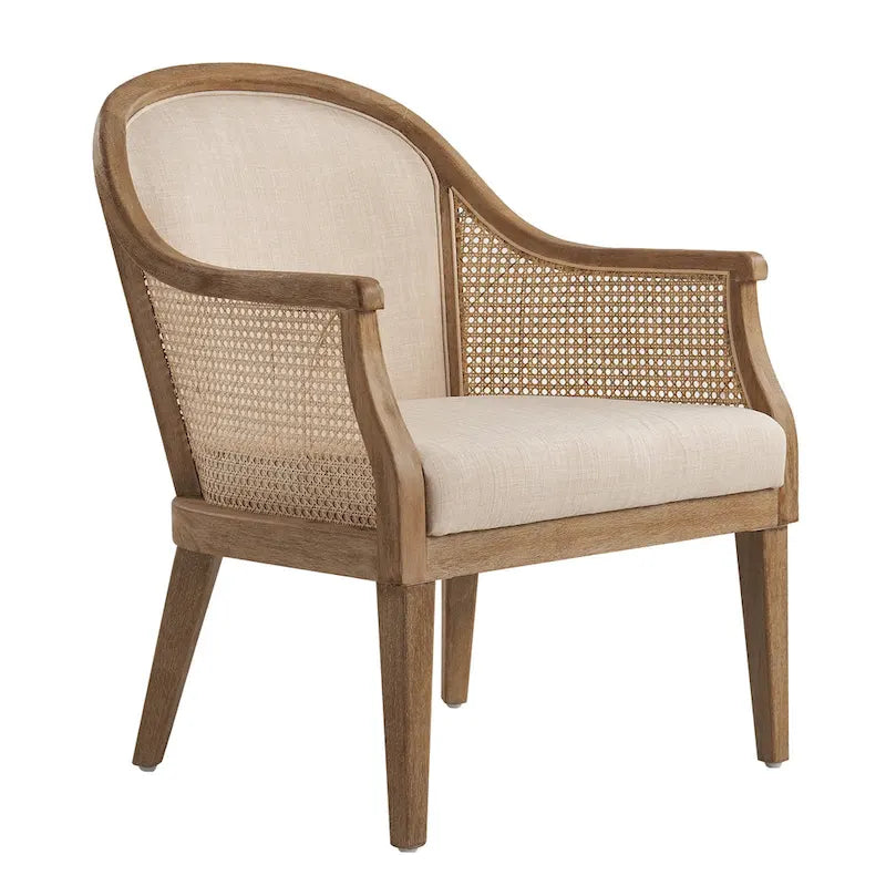 Fauteuil en rotin et bois massif style fermette.