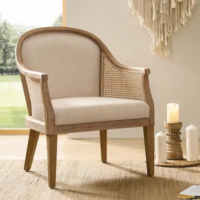 Fauteuil en rotin et bois massif style fermette.