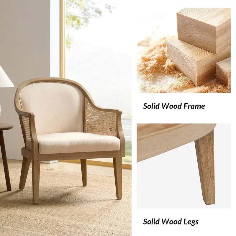 Fauteuil en rotin et bois massif style fermette.