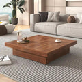 Table basse carrée en marbre (placage) de 39,4 po avec rangement supérieur coulissant