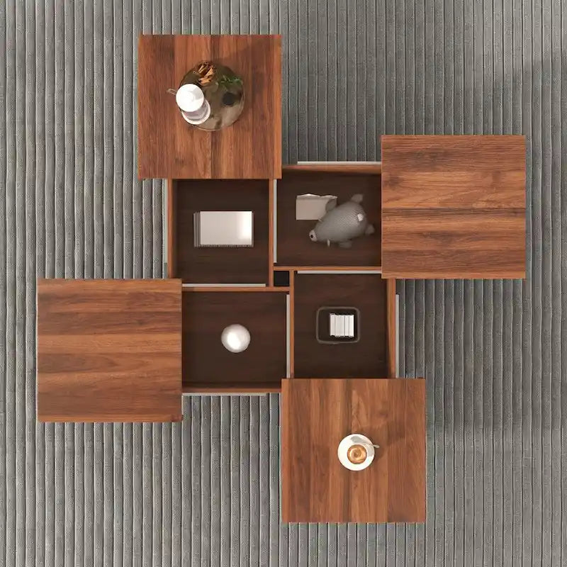 Table basse carrée en marbre (placage) de 39,4 po avec rangement supérieur coulissant