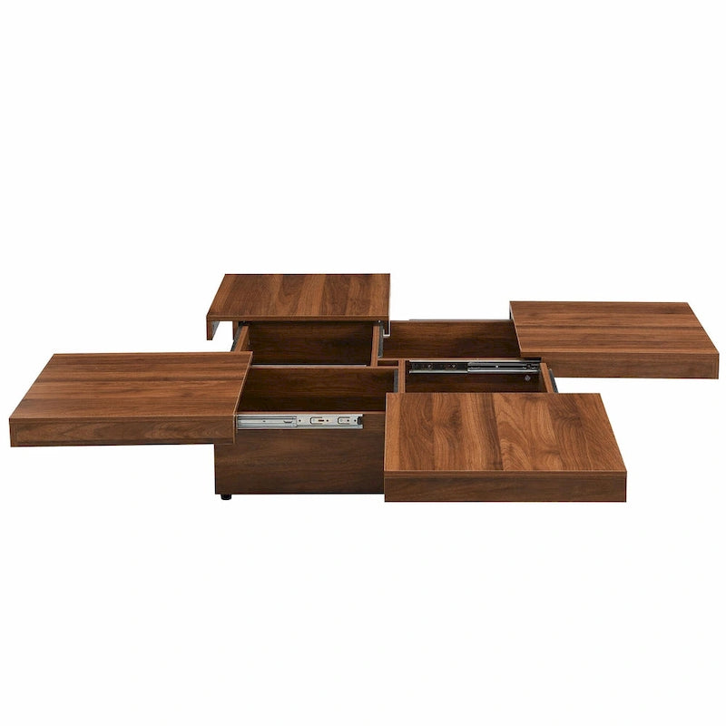 Table basse carrée en marbre (placage) de 39,4 po avec rangement supérieur coulissant
