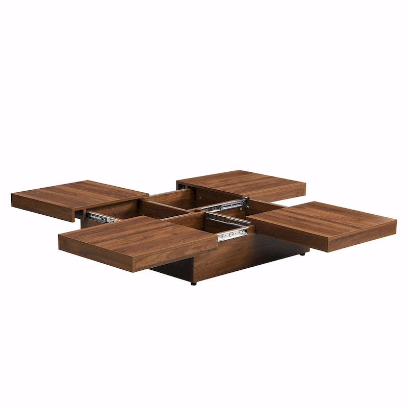 Table basse carrée en marbre (placage) de 39,4 po avec rangement supérieur coulissant