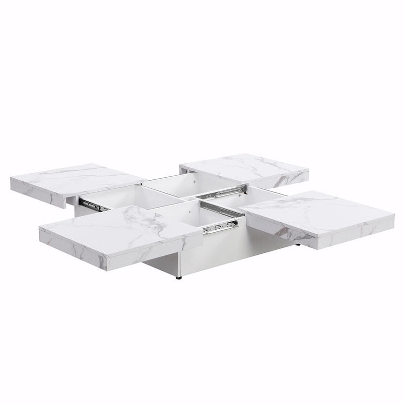 Table basse carrée en marbre (placage) de 39,4 po avec rangement supérieur coulissant