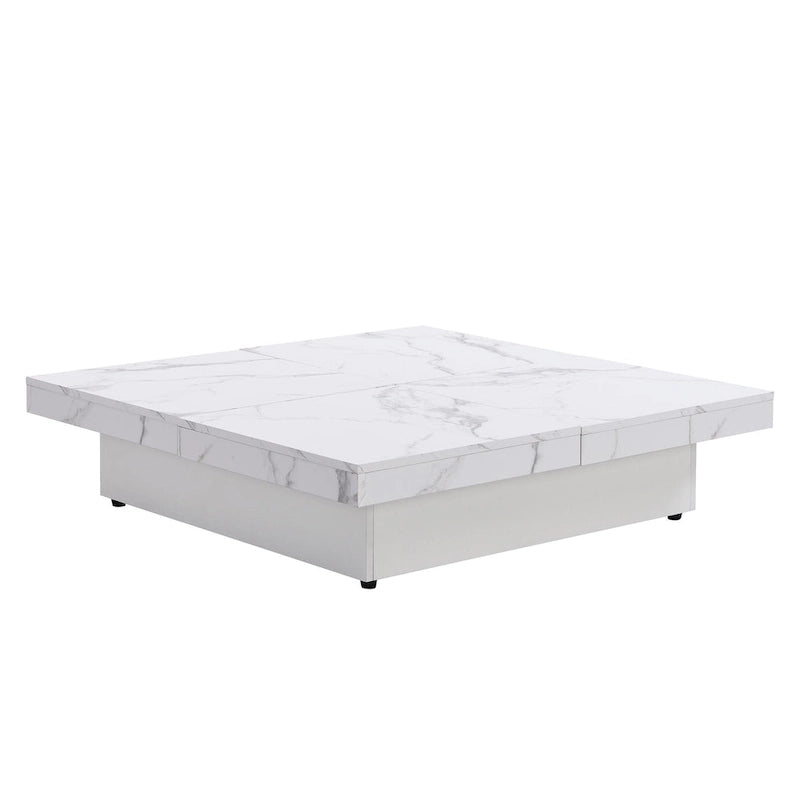 Table basse carrée en marbre (placage) de 39,4 po avec rangement supérieur coulissant