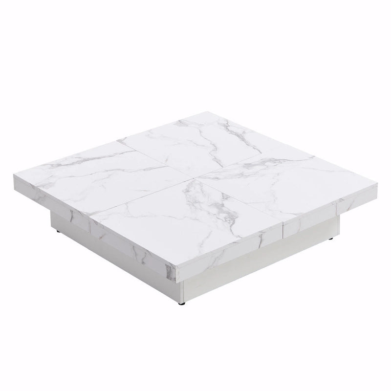 Table basse carrée en marbre (placage) de 39,4 po avec rangement supérieur coulissant