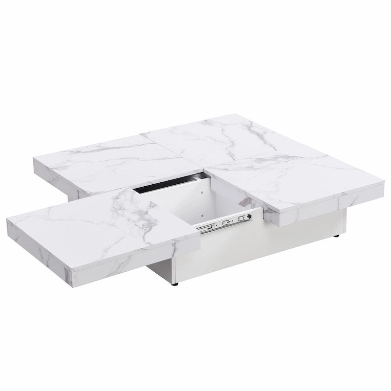 Table basse carrée en marbre (placage) de 39,4 po avec rangement supérieur coulissant