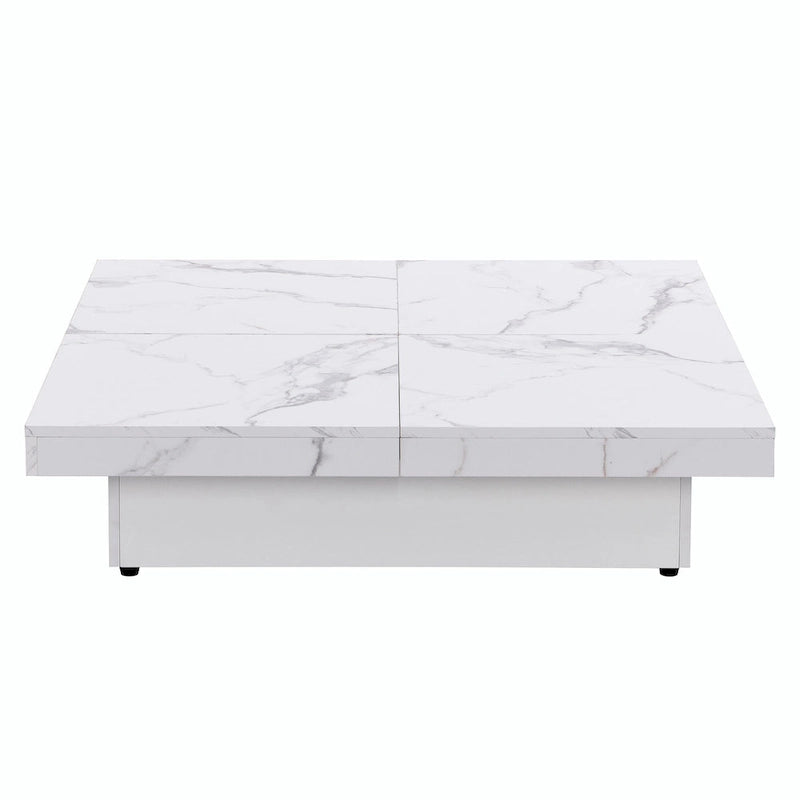 Table basse carrée en marbre (placage) de 39,4 po avec rangement supérieur coulissant
