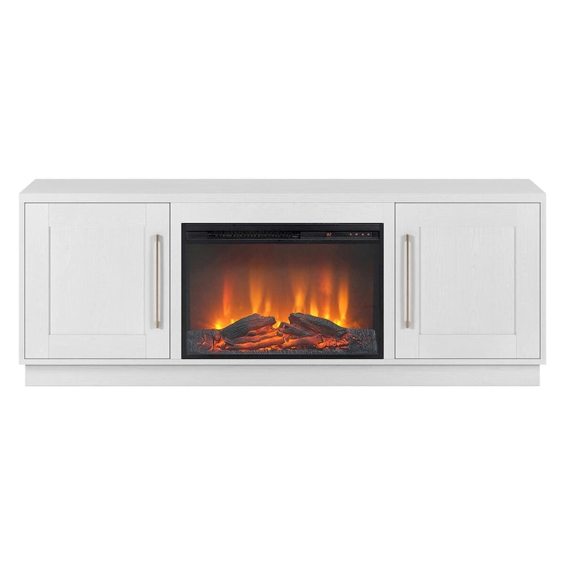 Meuble TV rectangulaire avec foyer électrique décoratif, adapté aux téléviseurs jusqu'à 75 pouces.