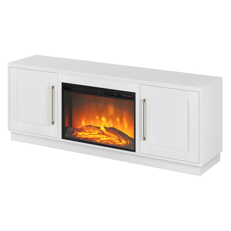 Meuble TV rectangulaire avec foyer électrique décoratif, adapté aux téléviseurs jusqu'à 75 pouces.