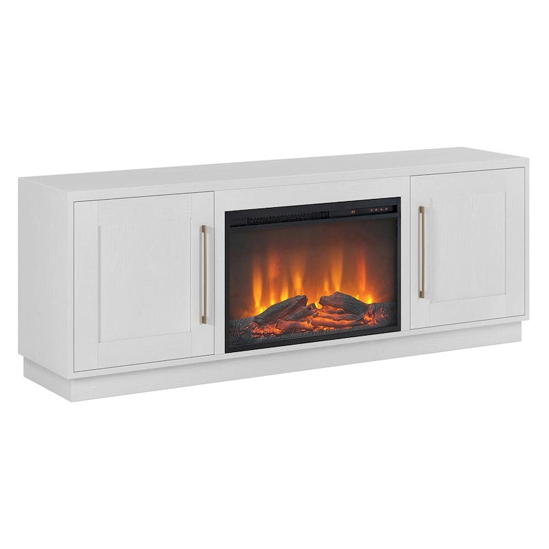 Meuble TV rectangulaire avec foyer électrique décoratif, adapté aux téléviseurs jusqu'à 75 pouces.