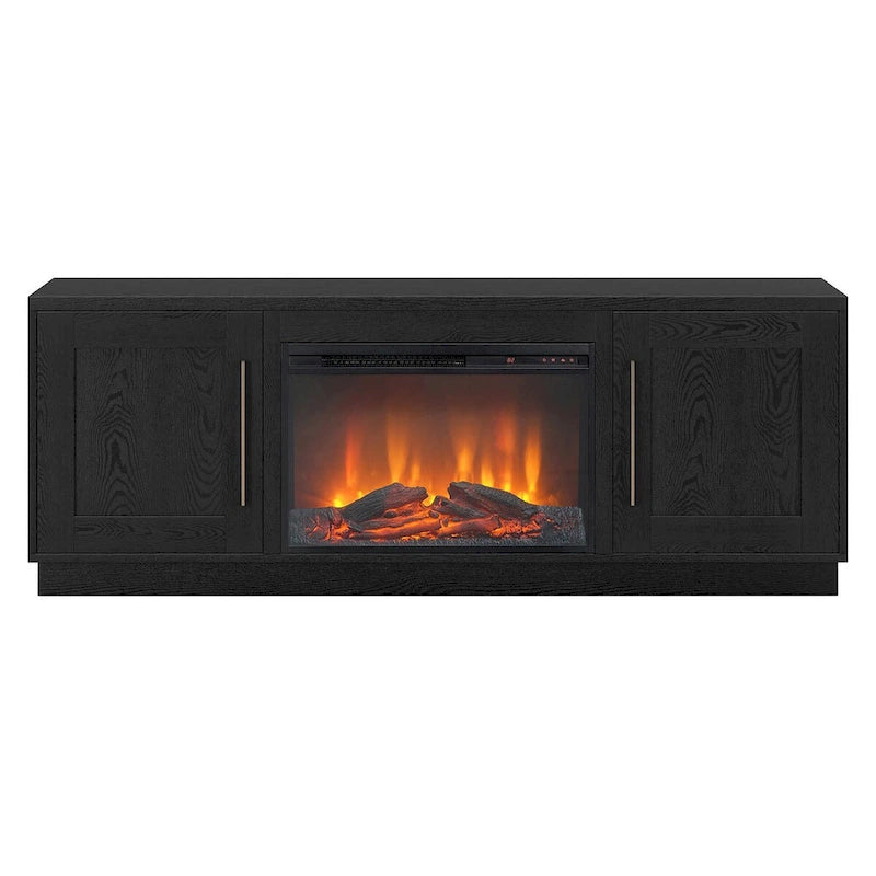 Meuble TV rectangulaire avec foyer électrique décoratif, adapté aux téléviseurs jusqu'à 75 pouces.