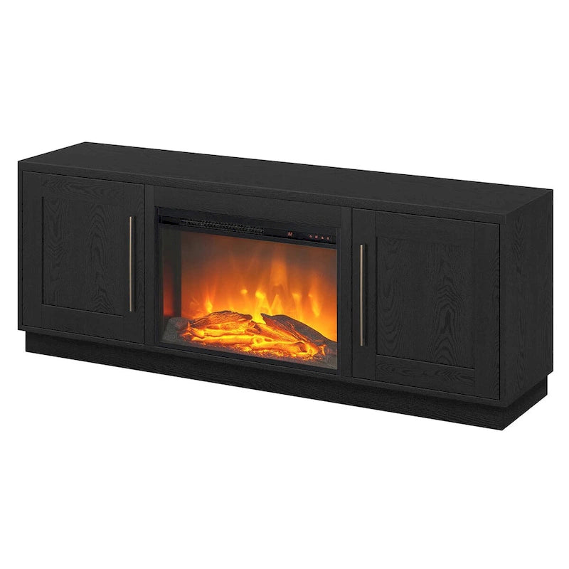 Meuble TV rectangulaire avec foyer électrique décoratif, adapté aux téléviseurs jusqu'à 75 pouces.