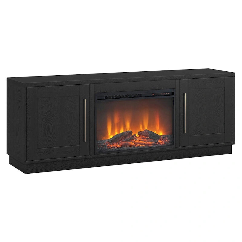 Meuble TV rectangulaire avec foyer électrique décoratif, adapté aux téléviseurs jusqu'à 75 pouces.